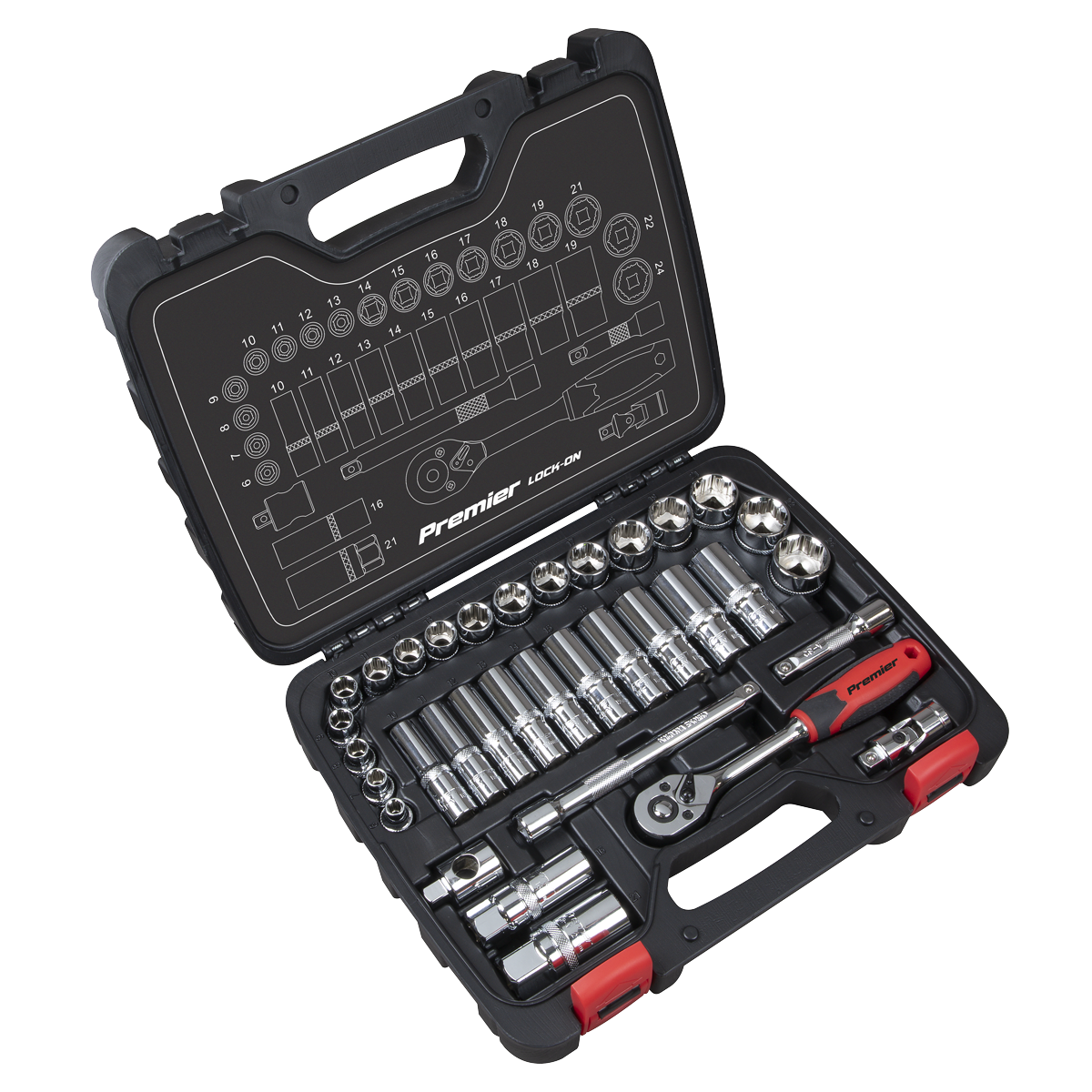ENT1058 Sealey Premier AK27481 Lock-On™ Socket Set 3/8" Sq Drive 34pc