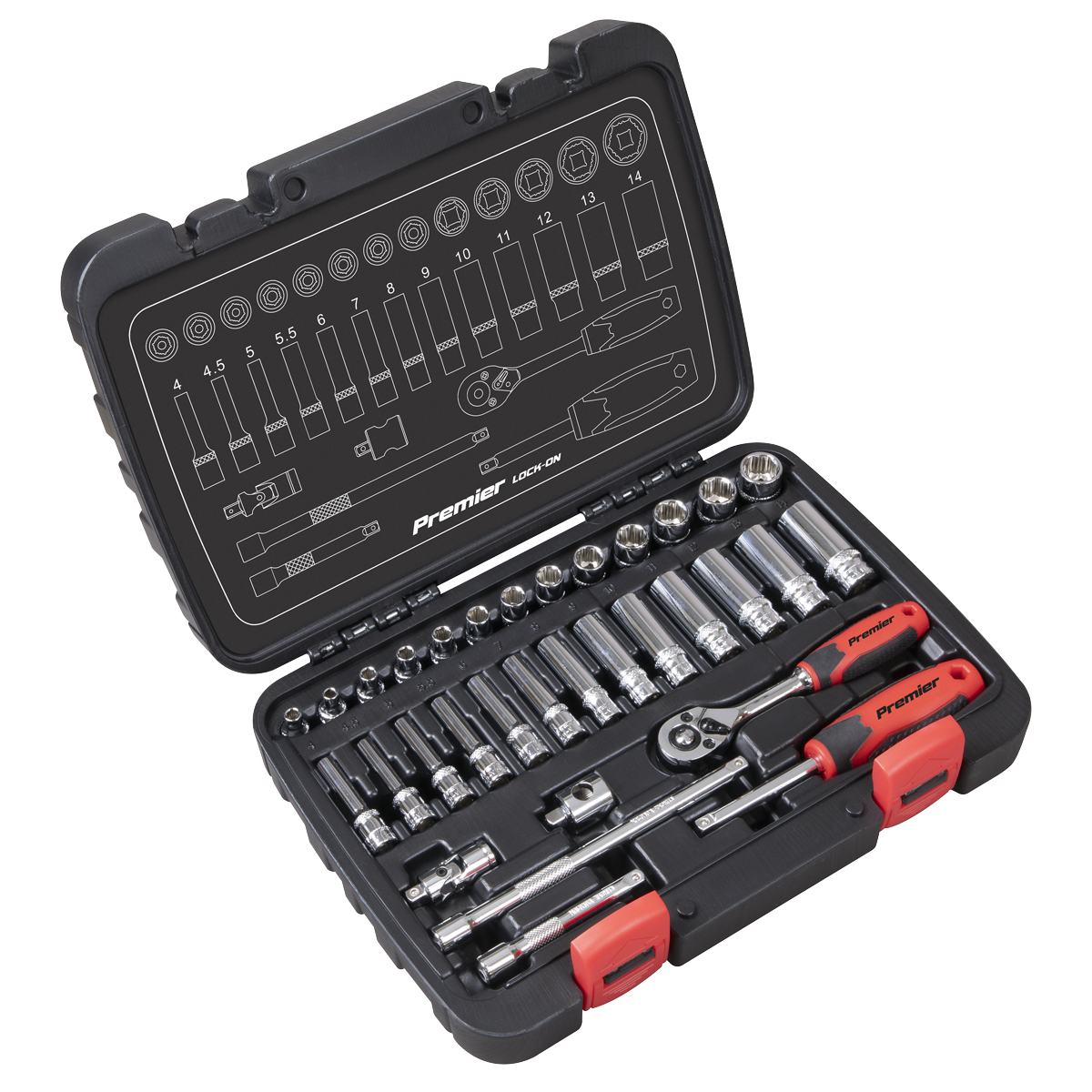 ENT1059 Sealey Premier Lock-On™ Socket Set 1/4"Sq Drive 32pc