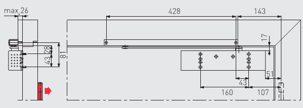 42030101 dormakaba TS92 G Push Side - Silver - EN1-4 (Arm not inc)