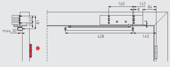 43030001 dormakaba TS93 G Push Side - Silver - EN2-5 (Arm not inc)
