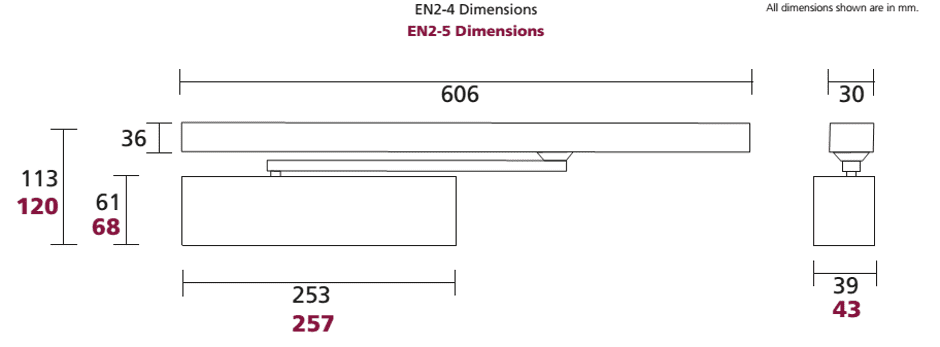 R-12447 Rutland TS Firetrak.114 Electromechanical Slide Arm Closer EN 2-4 Satin Nickel