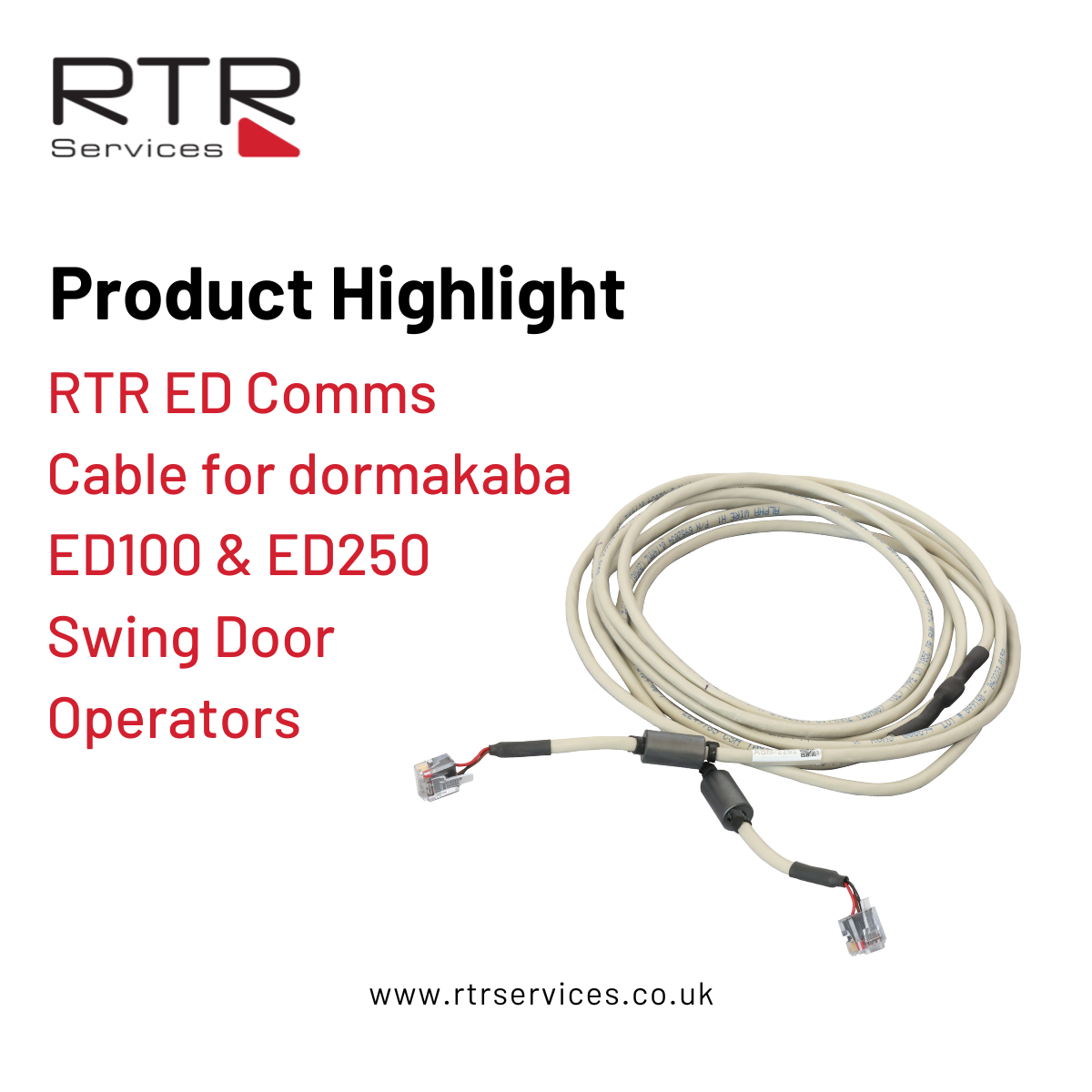 RTR ED Comms Cable for dormakaba ED100 & ED250 Swing Door Operators ...