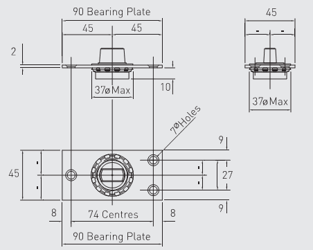 40TC109621. GEZE TS137 A, Pivot with flat-tapered spindle, 150 kg leaf