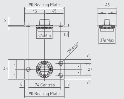 40TC109621. GEZE TS137 A, Pivot with flat-tapered spindle, 150 kg leaf