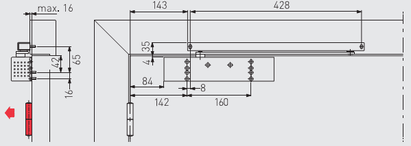 43020001 dormakaba TS93 B Pull Side - Silver - EN2-5 (Arm not inc)
