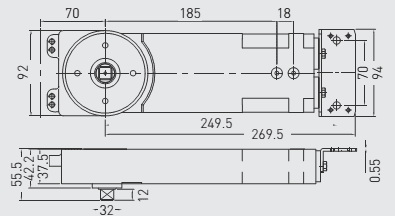 GRL054045. GROOM Transom Closer Hold-open Std spindle EN4